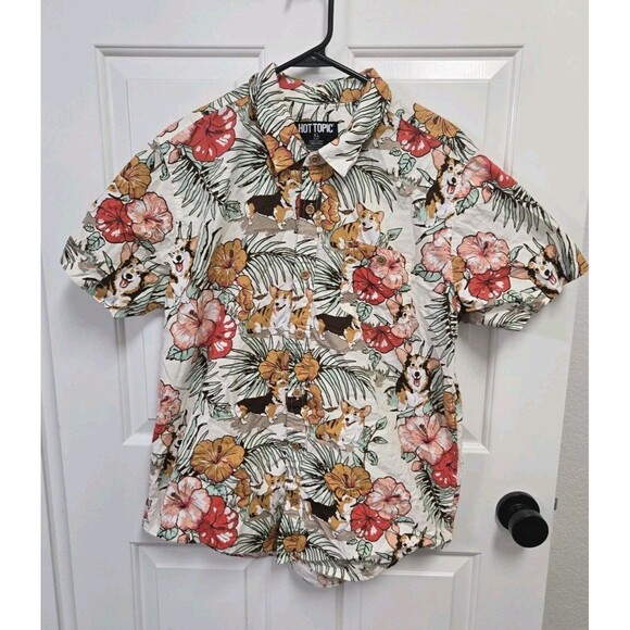 Hot Topic Other - Hot Topic "Tropical Corgi Vibes" Hawaiian Shirt Mens XL Floral Button Up Cotton